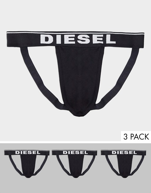 Diesel 3 pack large logo jock straps in black