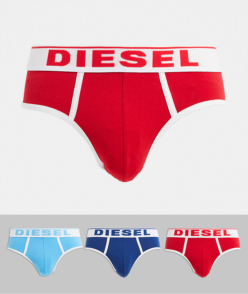 Diesel 3 pack logo briefs in navy/red/blue-Multi