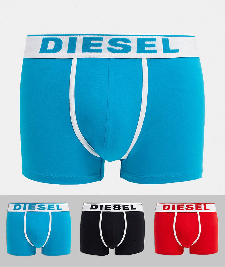 Diesel 3 pack logo trunks with contrast piping in black/red/blue-Multi