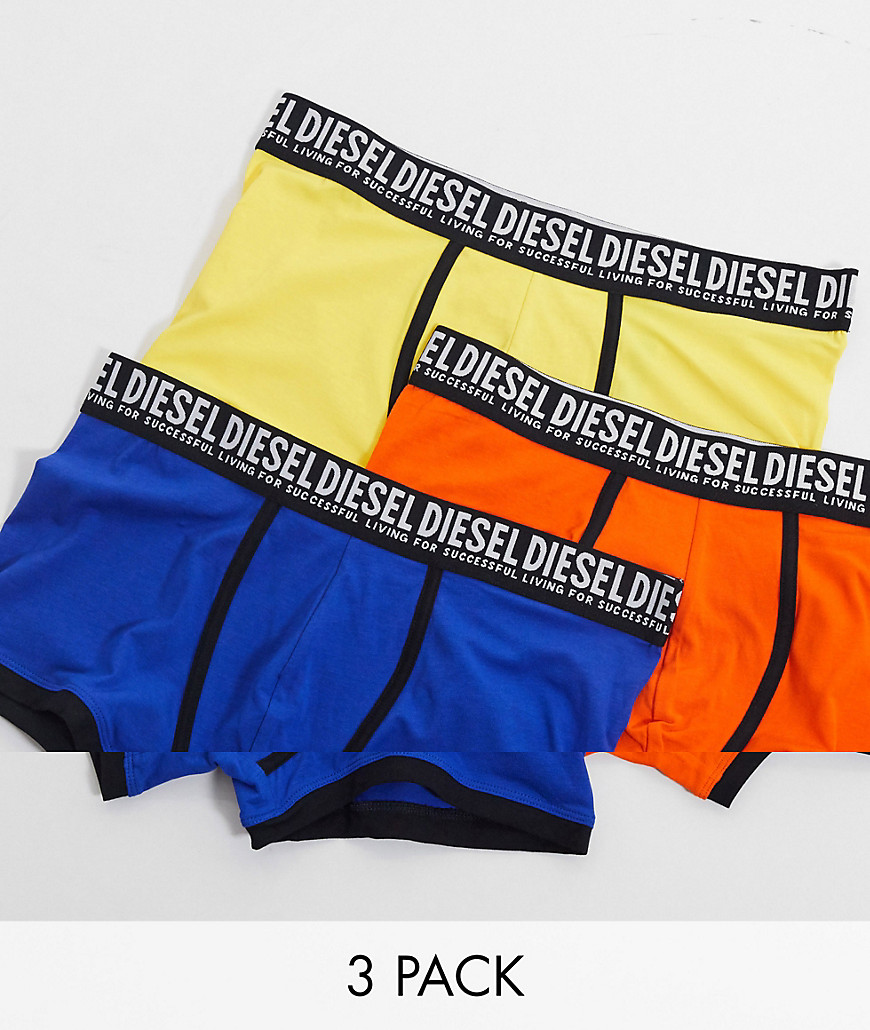 Diesel 3 pack logo trunks with contrast piping in black/yellow/purple-Multi