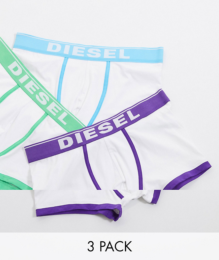 Diesel 3 pack logo trunks with contrast piping in white