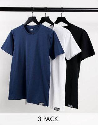 Diesel 3 pack loungewear t-shirt in black/white/navy