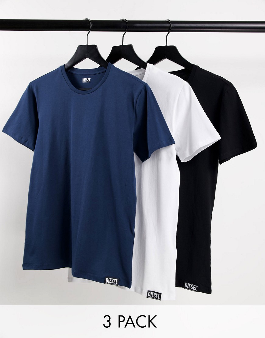 diesel 3 pack loungewear t-shirt in black/white/navy-multi