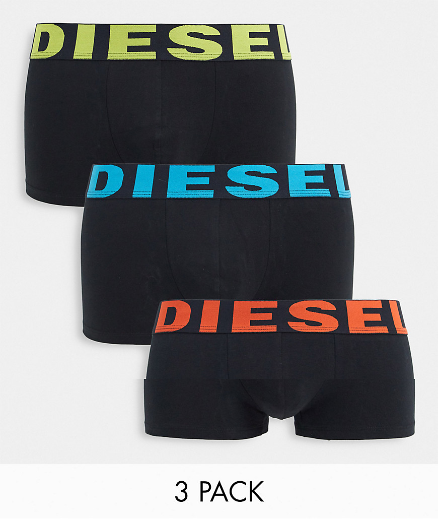 Diesel 3 pack neon logo trunks in black