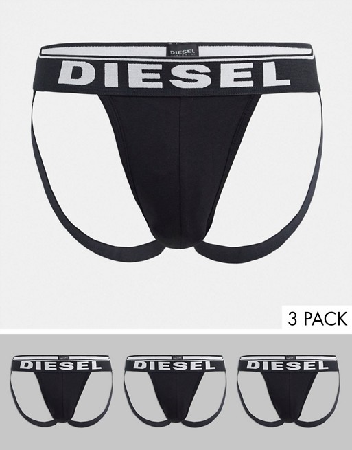 Diesel 3 pack plain logo jockstrap in black