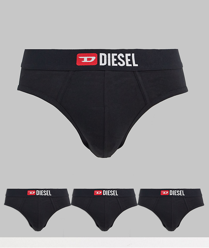 Diesel 3 pack red logo briefs in black