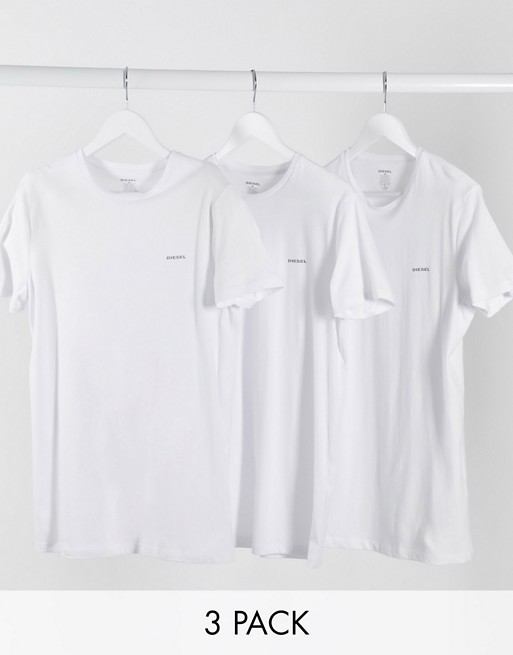 Diesel 3 pack regular fit logo lounge t-shirts in white
