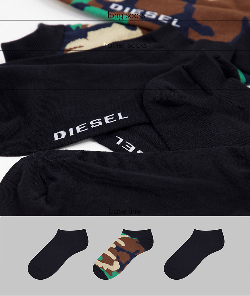 Diesel 3 pack socks in black/camo-Multi
