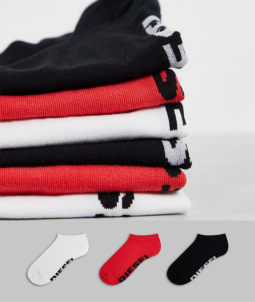 Diesel 3 pack socks in white/red/black-Multi