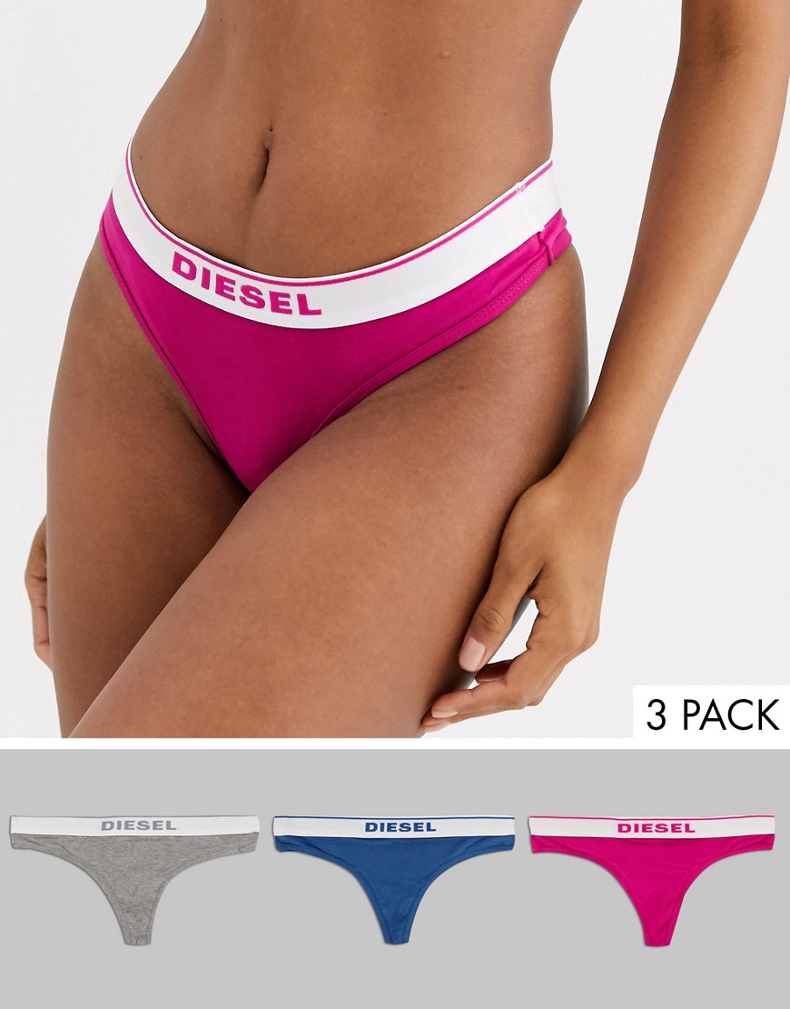 Diesel 3 pack thong with logo waistband-Multi