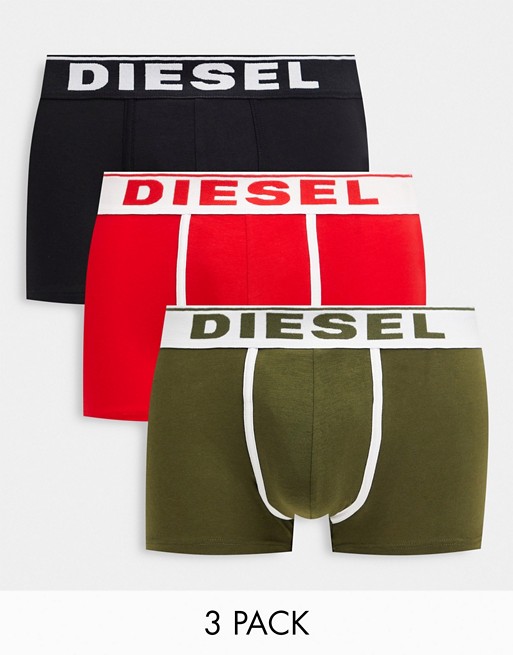 Diesel 3 pack trunks in khaki/black/red