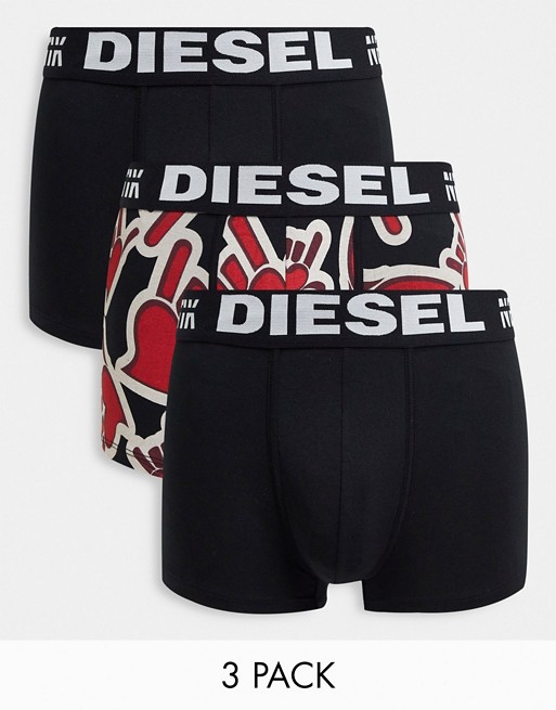 Diesel 3 pack trunks with hand print in black/red