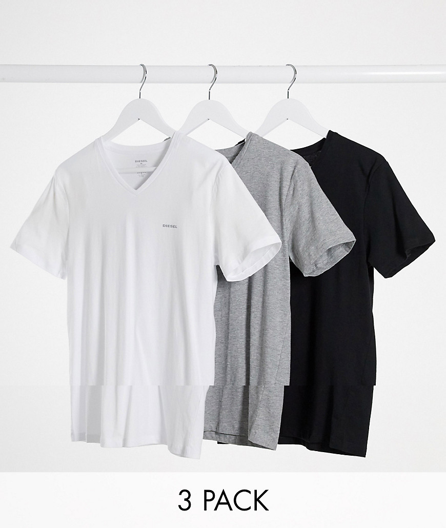 Diesel 3 pack v-neck lounge t-shirts in multi-Black
