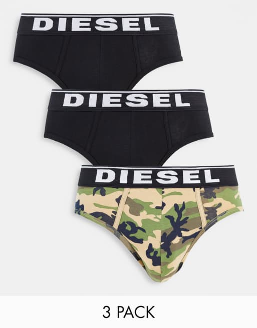 Diesel – 3er-Pack Unterhose in Schwarz/Military-Muster 