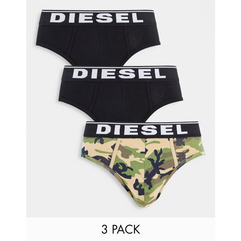 Diesel – 3er-Pack Unterhose in Schwarz/Military-Muster 