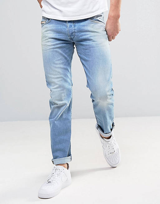 harpoon Strip off once again Diesel Belther regular slim fit jeans in 084CU light blue wash | ASOS