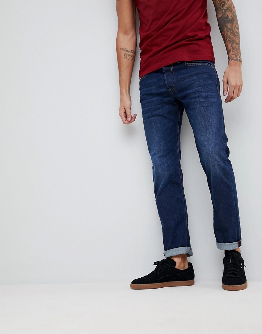 Diesel Belther regular slim fit jeans in dark wash-Navy