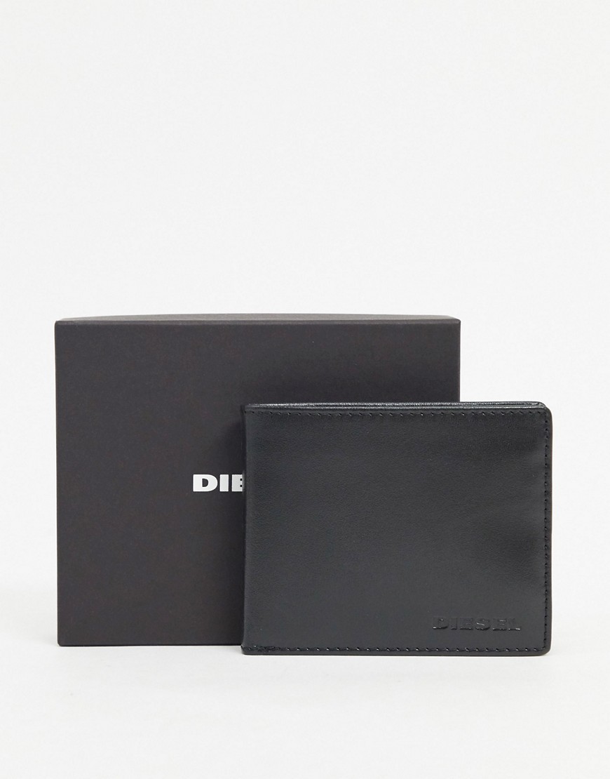 Diesel billfold leather logo wallet in black