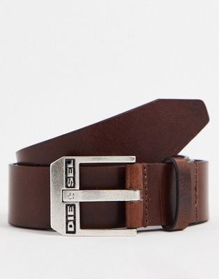Diesel buckle logo leather belt in brown
