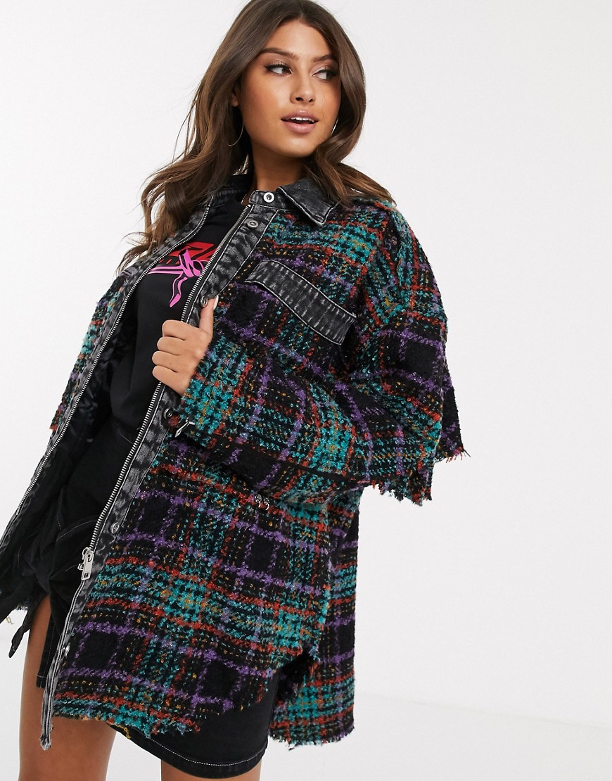 Diesel check knitted jacket with padding-Multi