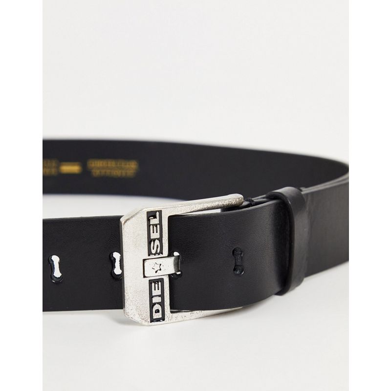 Designer  Diesel - Cintura in pelle nera con logo sulla fibbia