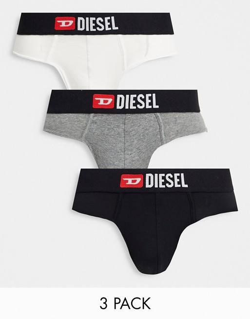 Diesel core logo 3 pack briefs in black/white/grey