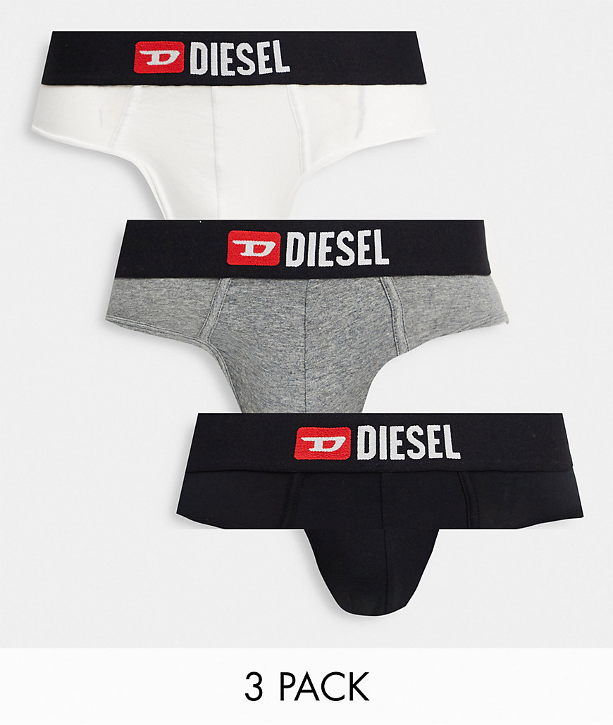 Diesel core logo 3 pack briefs in black/white/grey-Multi