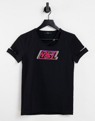 Diesel cut out sleeve graphic a2 t-shirt in black