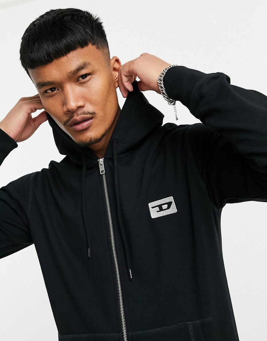 Diesel D Division logo zip through hoodie in black