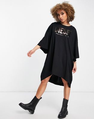 Diesel d-extra graphic oversized t-shirt dress in black