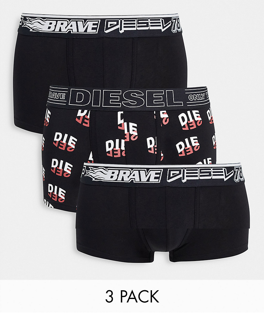 Diesel Damien 3 pack trunks in black/navy/logo print-Multi