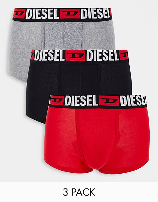 Men Underwear/Diesel Damien 3 pack trunks in black/red/grey 