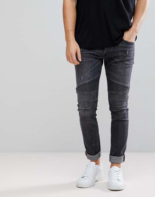 Dark grey biker on sale jeans