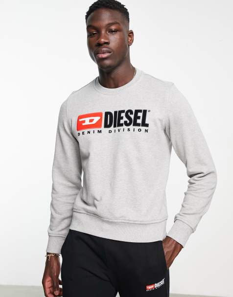 Diesel – Ginn Div – Sweatshirt in Grau mit großem Logo - view 1