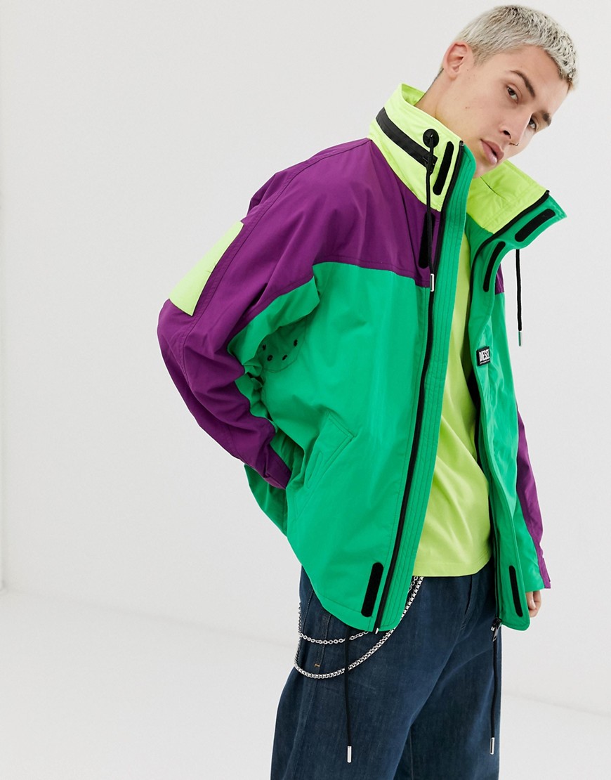 Diesel J-Futoshi neon colour block jacket in multi with concealed hood