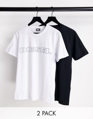 Diesel jake 2 pack chest logo t-shirt in white/black