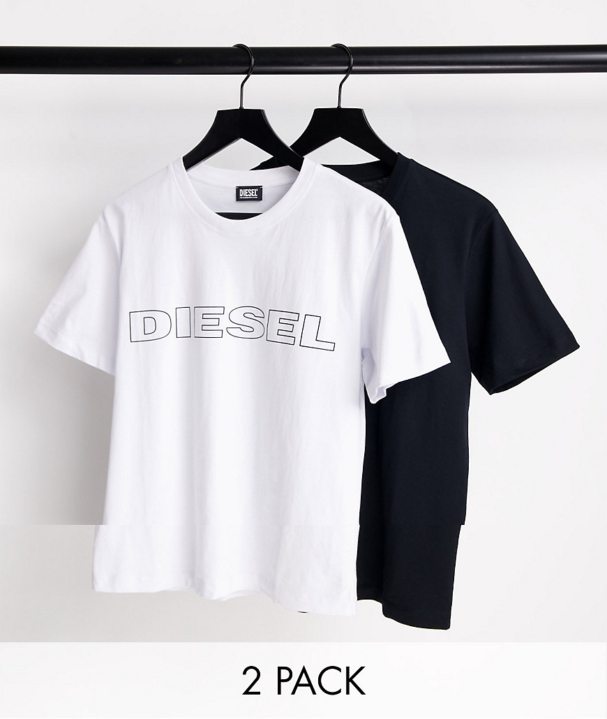 Diesel jake 2 pack chest logo t-shirt in white/black-Multi