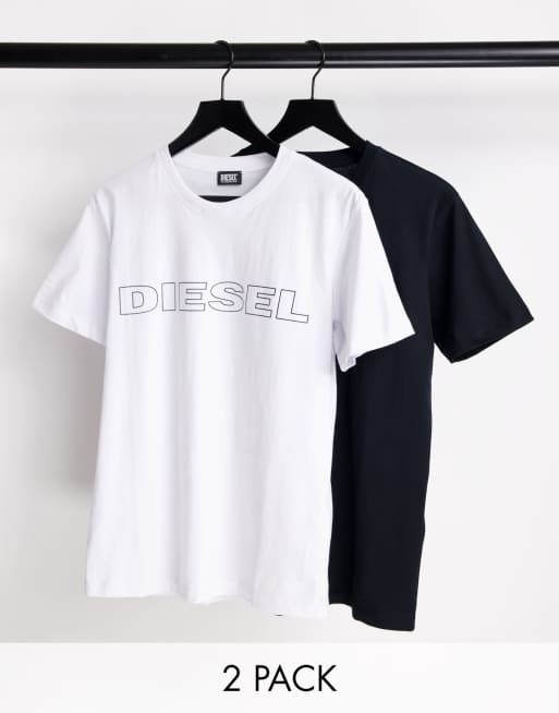 Diesel - Jake - Confezione da due T-shirt con logo sul petto, colore bianco/nero 