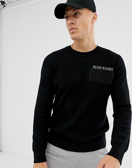 Diesel K-Stle knitted jumper in black | ASOS
