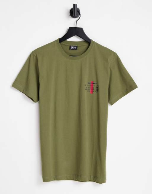 Diesel – Kakifärgad t-shirt med mohawk-logga  