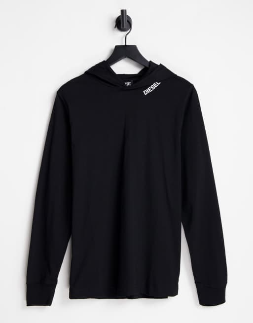 Diesel – Kapuzenpullover mit Logo im Halsbereich in Schwarz 