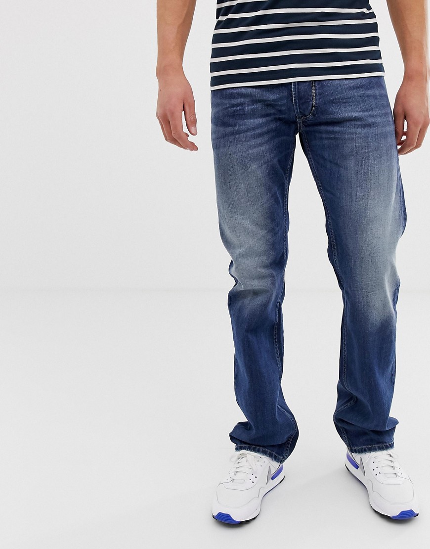 Diesel Larkee straight fit jeans in 08XR mid light wash-Blue
