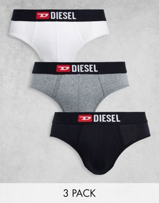 Diesel logo 3 pack briefs in black