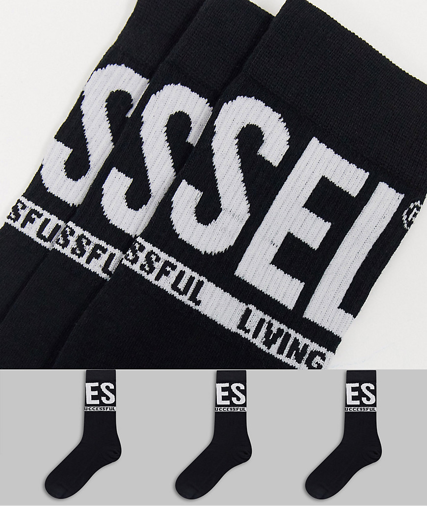Diesel logo 3 pack socks in black