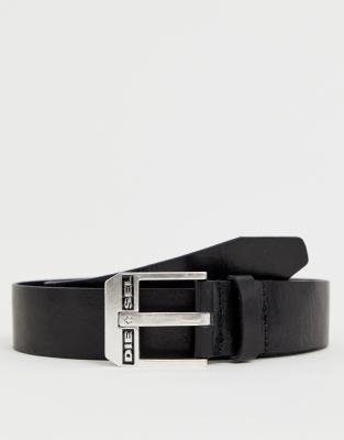 Diesel logo buckle leather belt in black