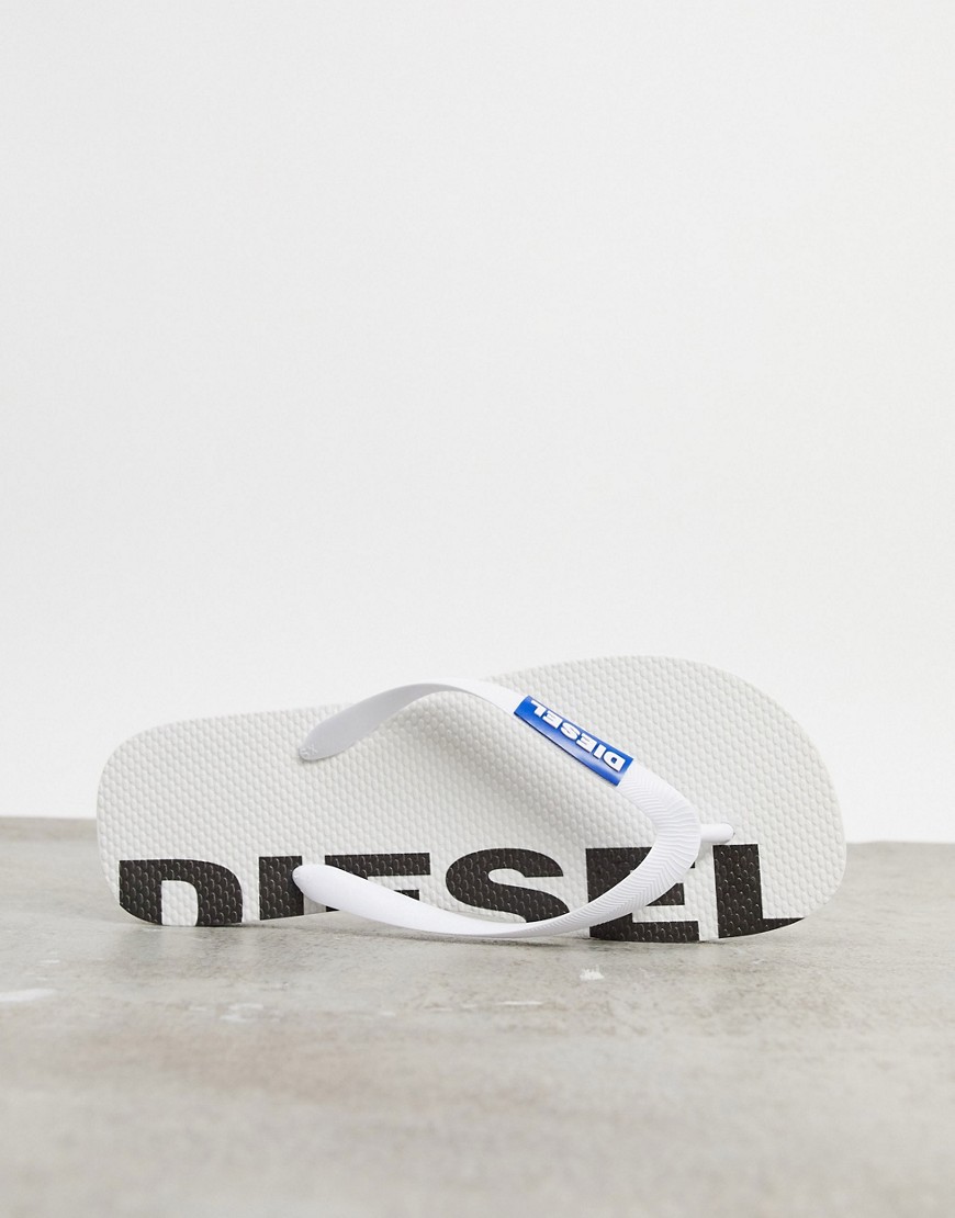 Diesel logo flip flops in white