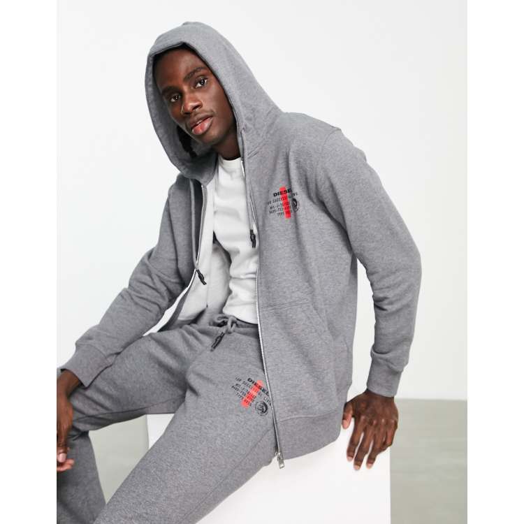 Diesel logo zip through hoodie in grey | ASOS