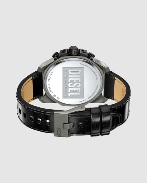 Diesel Mega chief slim chronograph black leather watch in gunmetal, 4 of 4