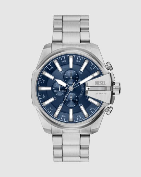Diesel Mega chief slim chronograph stainless steel watch in silver - view 1