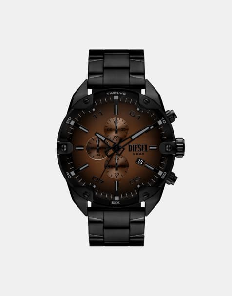 Diesel Men chronograph spiked, black stainless steel in black - view 1